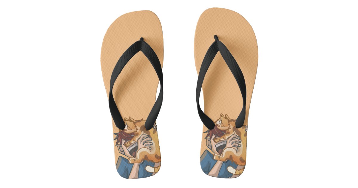 striped cat gets scared because they want to bathe flip flops Zazzle