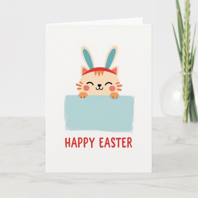 Striped Cat Happy Easter Card (Front)