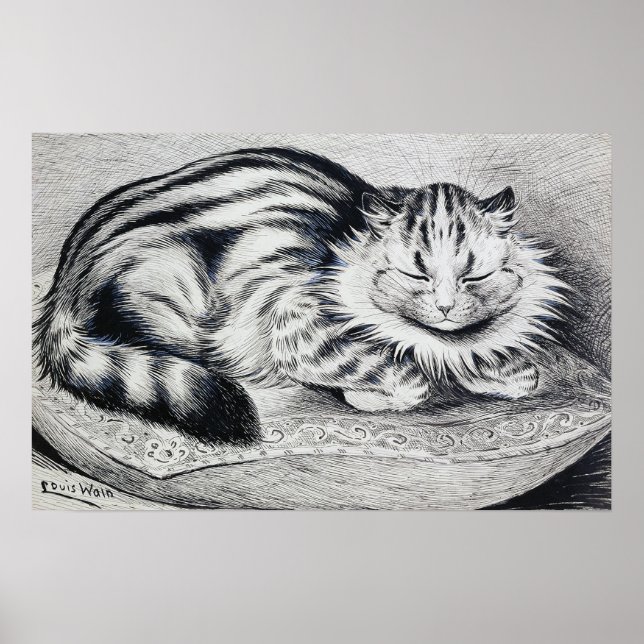 Striped Cat, Louis Wain Poster (Front)