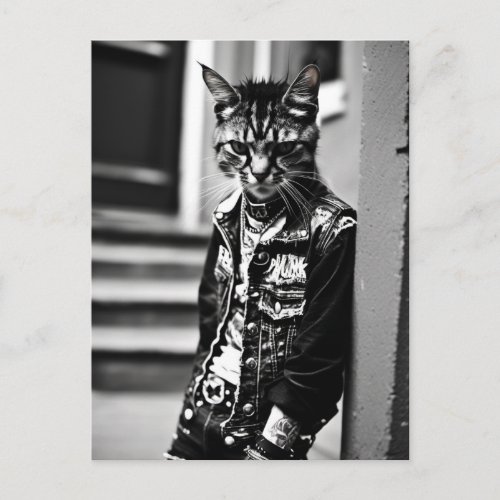 Striped Cat Punk Rocker Postcard