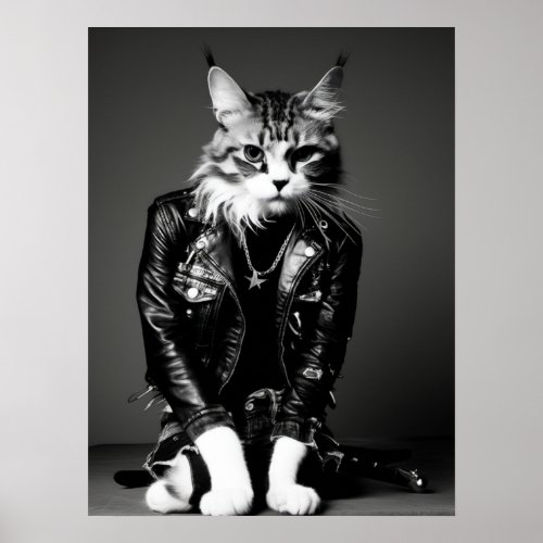 Striped Cat Punk Rocker Poster
