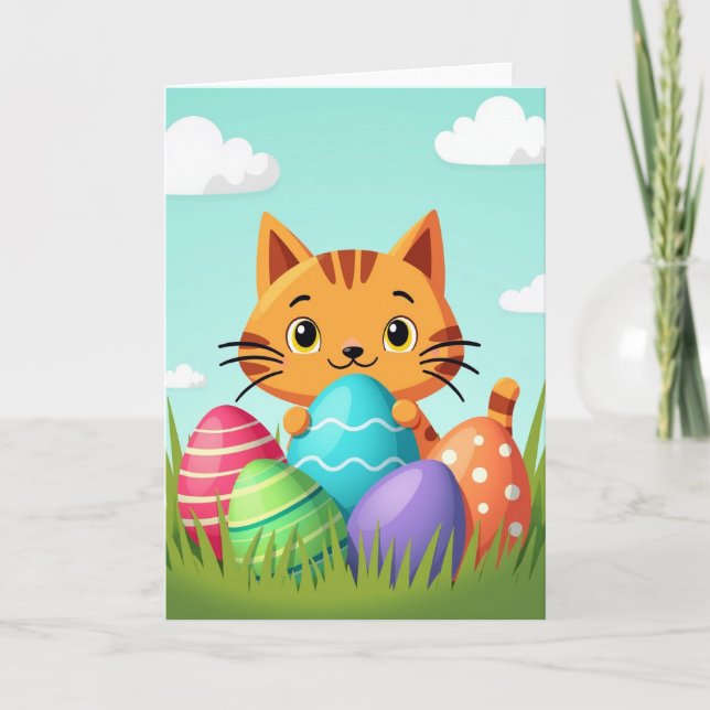 Striped Cat Springtime Egg Card (Front)