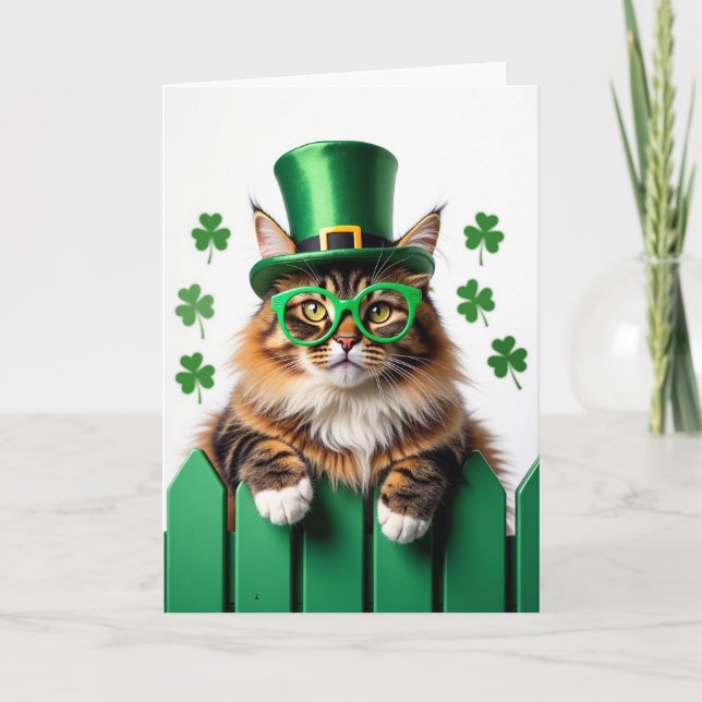 Striped Cat St Patricks Day Card (Front)