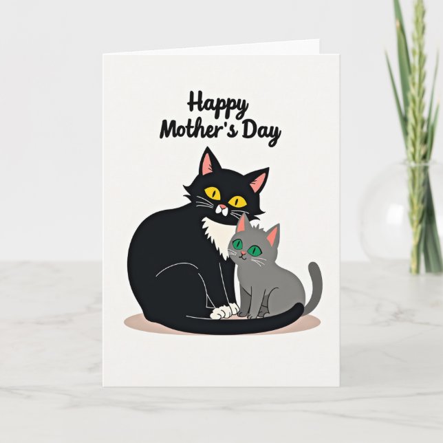 Striped Cats Happy Mothers Day Card (Front)