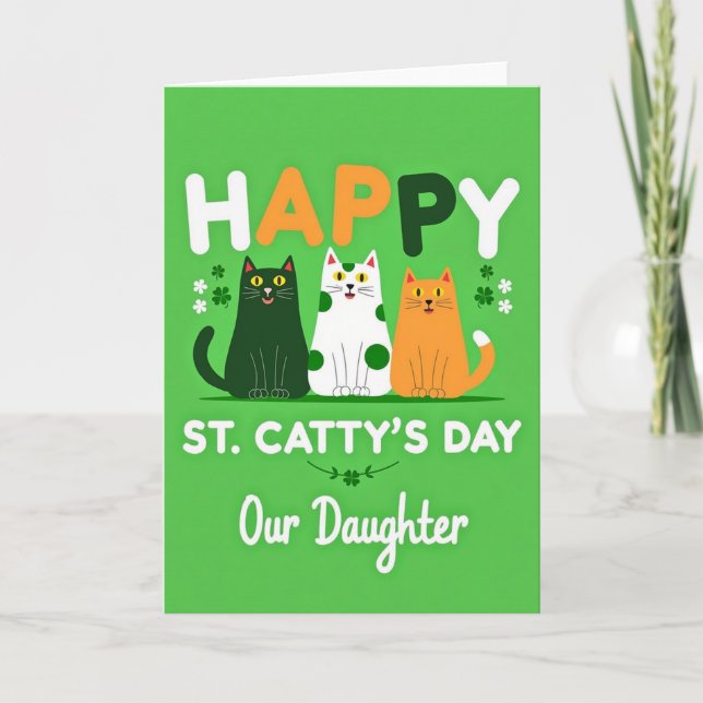 Striped Cats Happy St Cattys Day Card (Front)