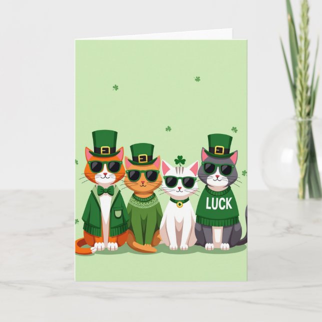 Striped Cats Luck Holiday Card (Front)
