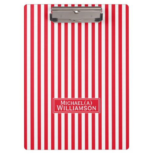 Striped Cherry Red Elegant Personalized Template Clipboard