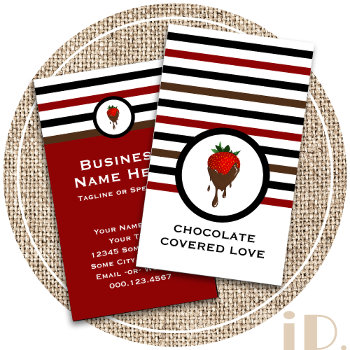 Striped Chic Chocolate Strawberry Business Card by identica at Zazzle