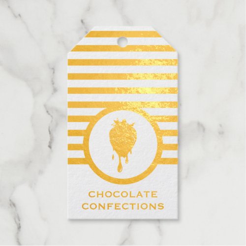 Striped Chic Chocolate Strawberry Business Card Fo Foil Gift Tags