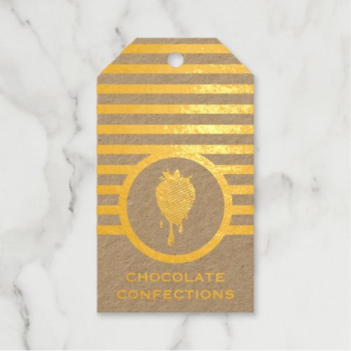 Striped Chic Chocolate Strawberry Business Card Foil Gift Tags