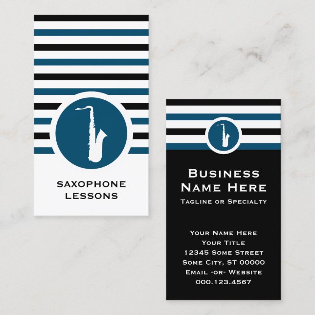 Striped Chic Saxophone Business Card (Front/Back)