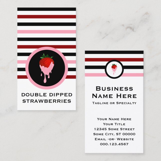 Striped Chic Strawberry Chocolate Strawberry Business Card (Front/Back)
