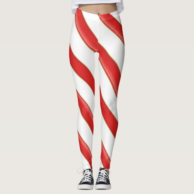 Striped Christmas Candy Cane Leggings (Front)