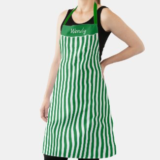Striped Christmas Green and White Pattern Apron