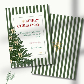 Striped Christmas Holiday Card with Pine Tree