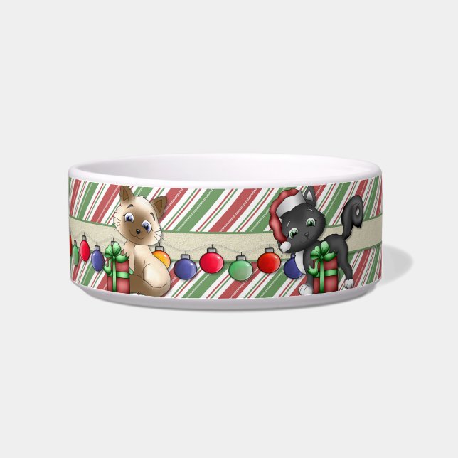 Striped Christmas Holiday Cat Dish - Customize (Right)