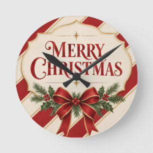 Striped Christmas , Merry Christmas Greeting style Round Clock