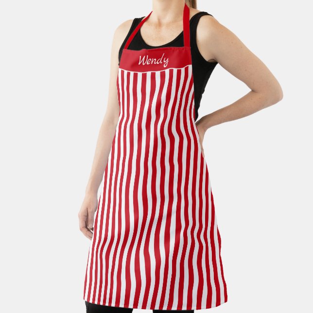 Striped Christmas Red and White Pattern Apron (Insitu)