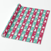 Striped Christmas Tree Gift Wrap Paper