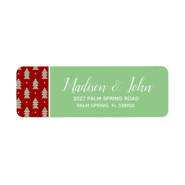 Striped Christmas Trees Snowflakes Address Label (Front)