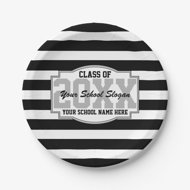 Striped Class of 2023 Graduation Party Paper Plates (Front)