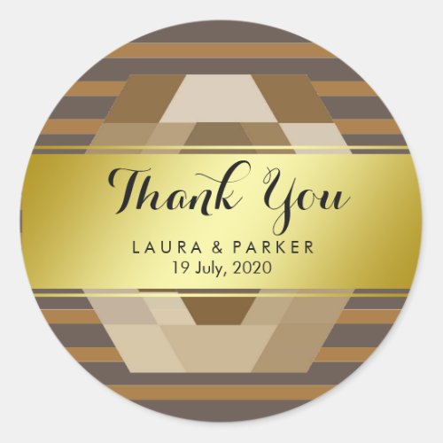 Striped Clean Green Gold  Foil Thank You Wedding Classic Round Sticker