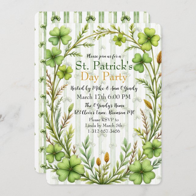 Striped Clover Border Party Invitation (Front/Back)