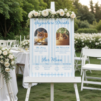 Striped Coastal Pet Photo Signature Drinks Wedding Foam Board