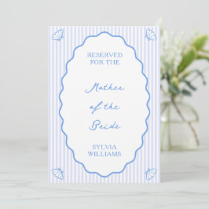 Striped Coastal Reserved Seat Wedding Blue Sign Note Card