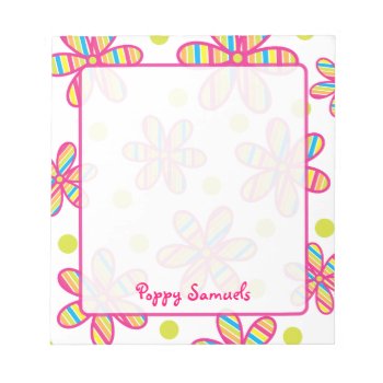 Striped Colorful Flower Personalized Notepad by GemAnn at Zazzle