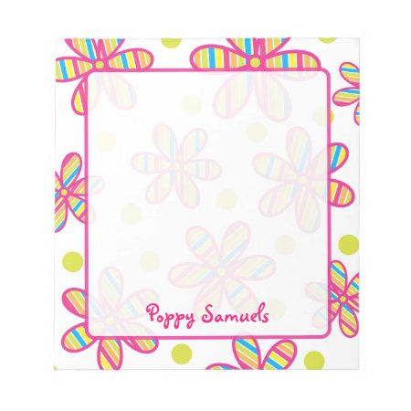 Striped Colorful Flower Personalized Notepad