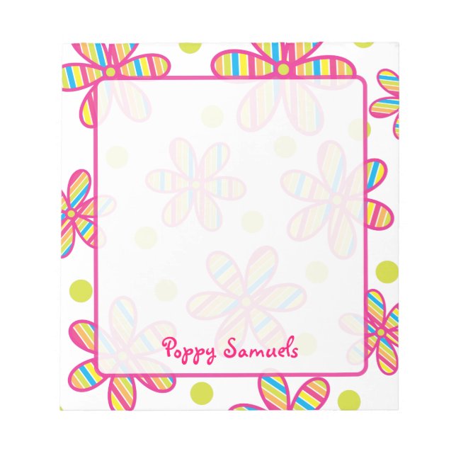 Striped Colorful Flower Personalized Notepad (Front)