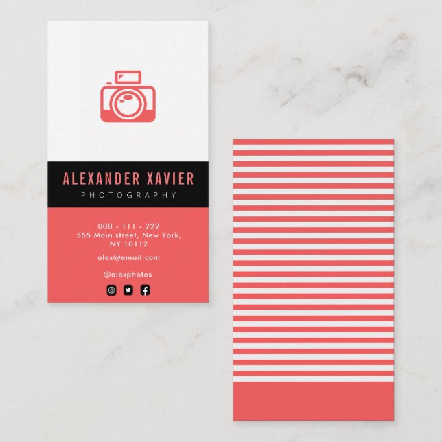 striped colors trendy photographer Business Card (Front/Back)