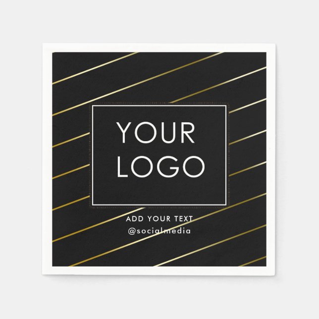 Striped Company Business Corporate Logo Black Napkins (Front)