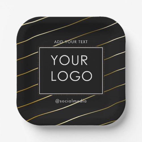 Striped Company Business Corporate Logo Black   Paper Plates