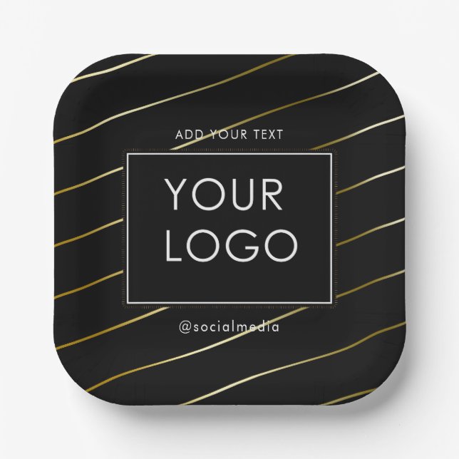 Striped Company Business Corporate Logo Black   Paper Plates (Front)