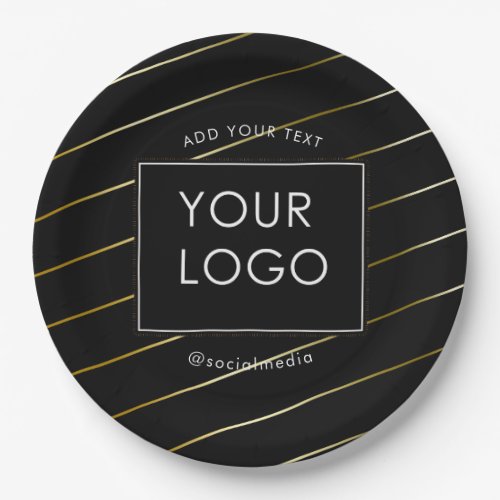 Striped Company Business Corporate Logo Black  Paper Plates