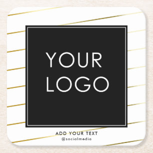 Striped Company Business Corporate Logo White Square Paper Coaster