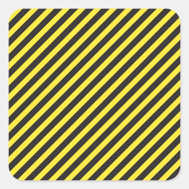 Striped Construction - Yellow & Black Diagonal Square Sticker (Front)