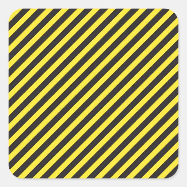 Striped Construction - Yellow & Black Diagonal Square Sticker | Zazzle