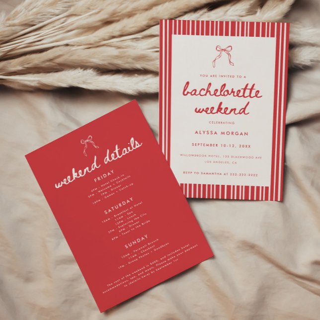 Striped Coquette Bow Bachelorette Weekend Details Invitation (Creator Uploaded)