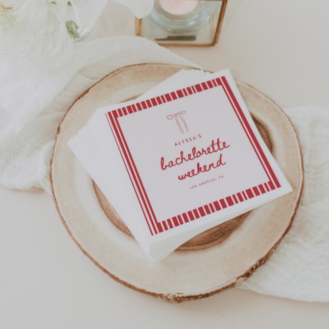 Striped Coquette Bow Custom Bachelorette Napkins (Creator Uploaded)