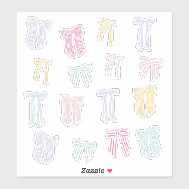 Striped Coquette Bows mint pink yellow lilac Sticker (Sheet)
