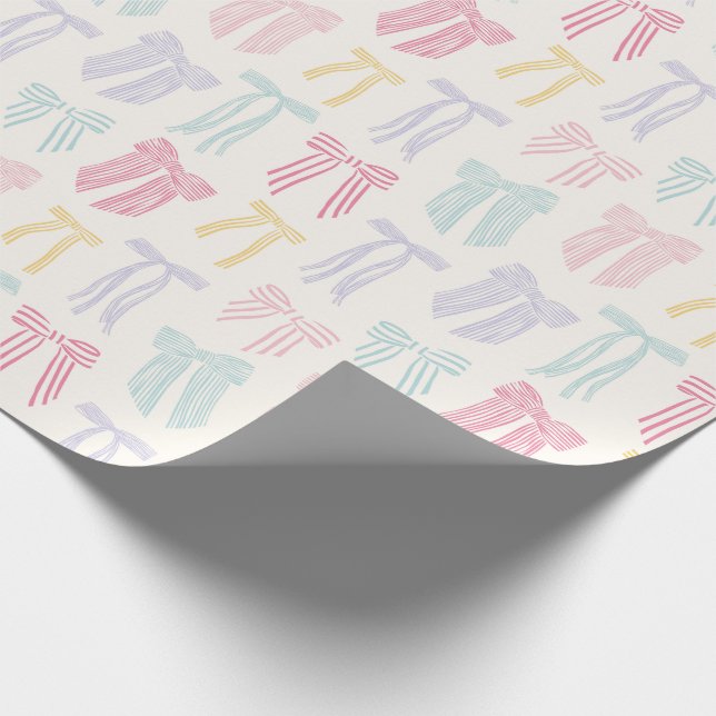 Striped Coquette Bows mint pink yellow lilac Wrapping Paper (Corner)