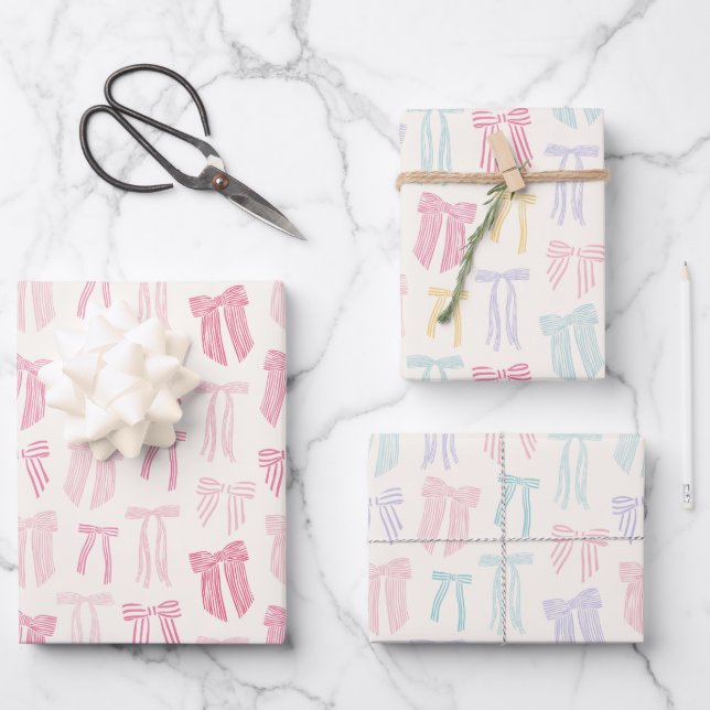 Striped Coquette Bows pink mint lilac yellow Wrapping Paper Sheets (Front)