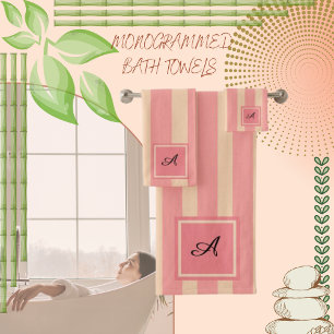 Striped Coral and Peach Blush  Bath Towel Set