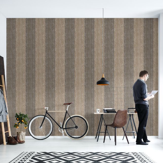 Striped Crackle Texture Beige And Taupe Wallpaper (Living Room)