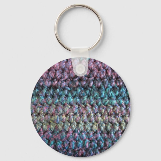 Striped crocheted knitted wool keychain (Front)