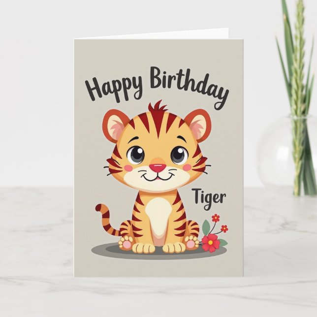 Striped Cub Birthday Image Card (Front)