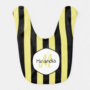 Striped Cucumber Beetle Pattern Name and Monogram Baby Bib